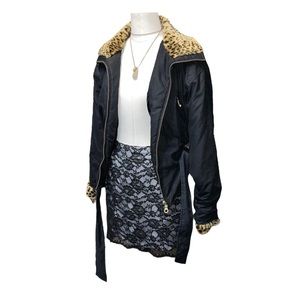 Vintage 90s Y2K Jacket + Cheetah Print by Andrew Marc in Black Size Small
